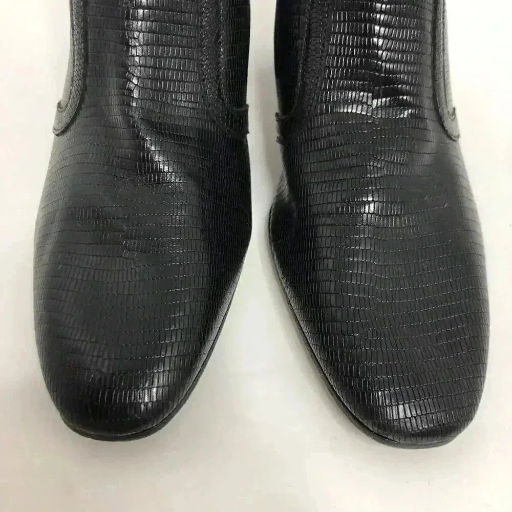 Doucal's Vintage Crocodile Print Leather Luxury Designer Black Booties Pointed - Picture 6 of 13